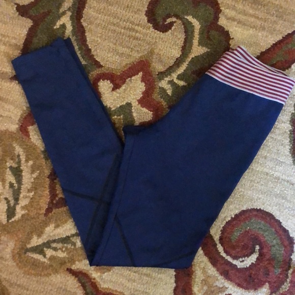 OLYMPIA ACTIVEWEAR size Medium Legging Blue Diamond Embroidered Stripe-Band USA - Picture 13 of 15
